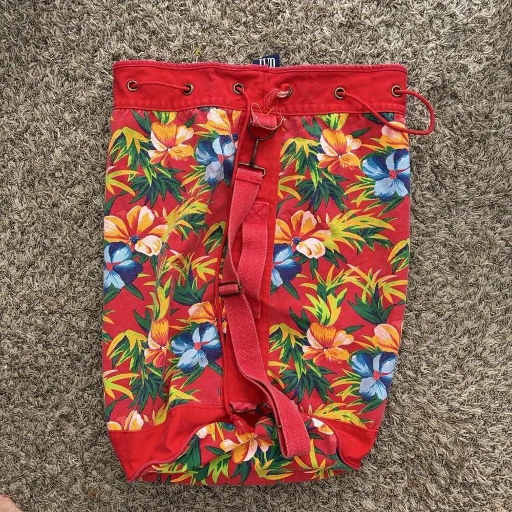 Vintage 90s GAP Floral Cute Large Knapsack Drawstring Retro Hawaiian Duffle Bag